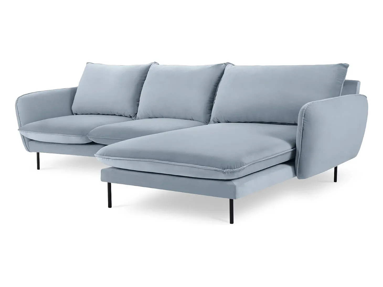 Cosmopolitan Design - Sofá de canto direito "Vienna" 5 lugares em veludo azul claro - 255x170x95cm