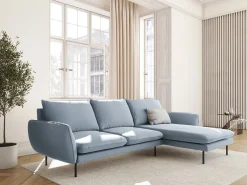 Cosmopolitan Design - Sofá de canto direito "Vienna" 5 lugares em veludo azul claro - 255x170x95cm