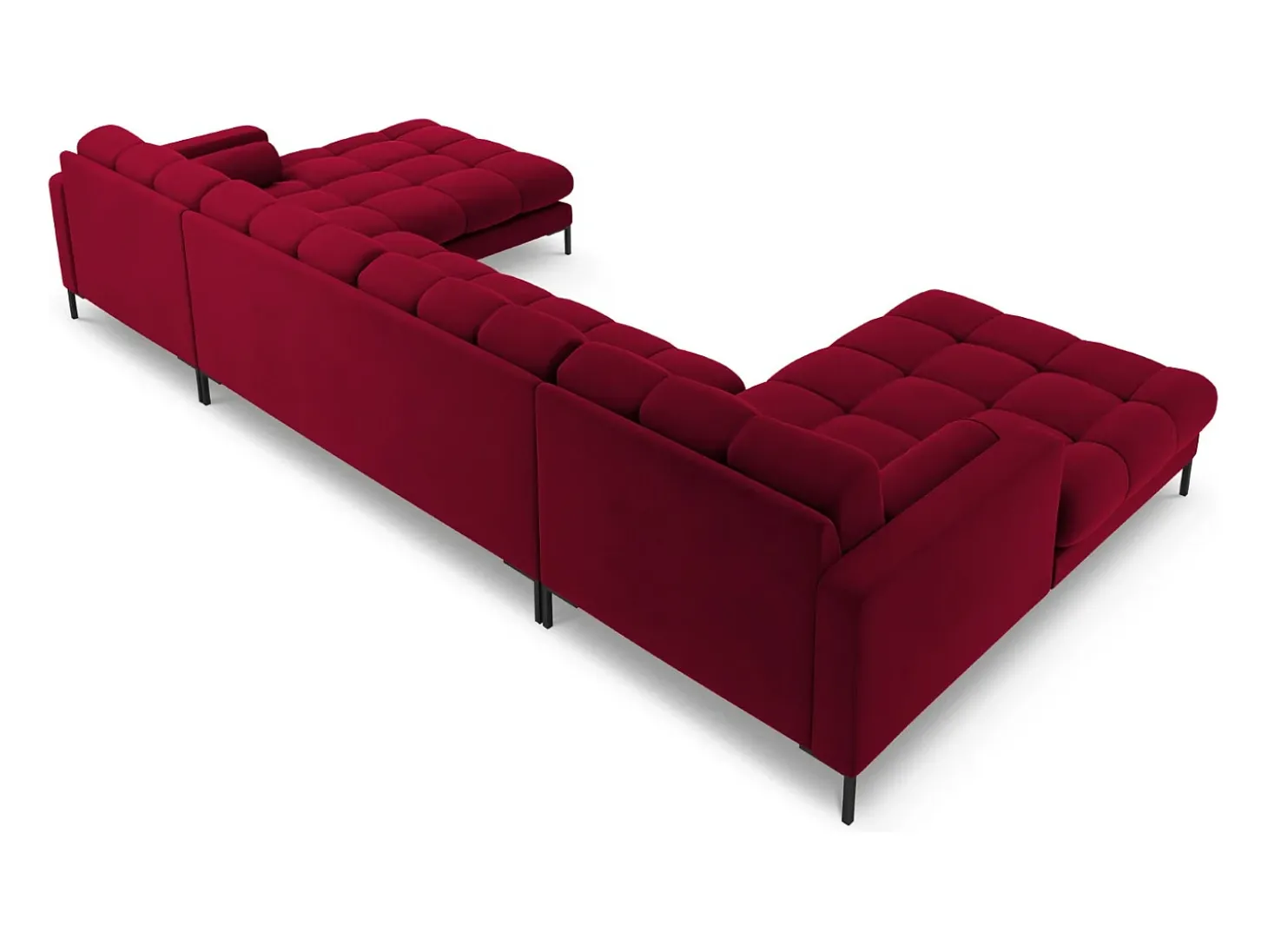 Cosmopolitan Design - Sofá panorâmico "Bali" 7 lugares em veludo vermelho - 383x185x75cm