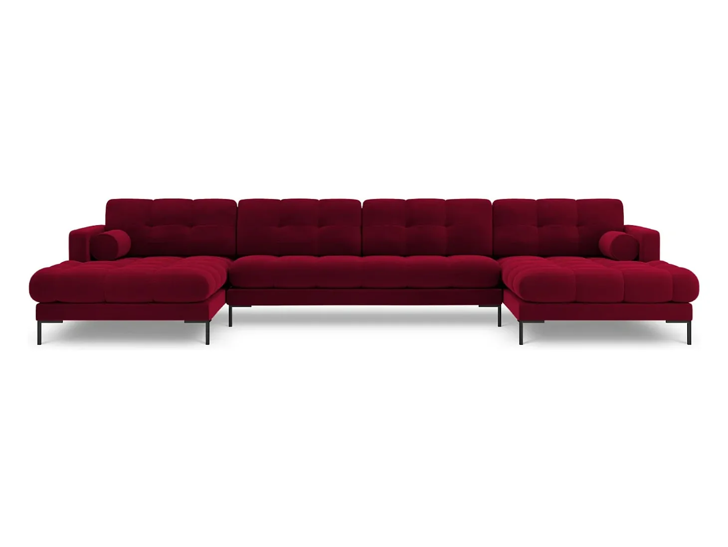 Cosmopolitan Design - Sofá panorâmico "Bali" 7 lugares em veludo vermelho - 383x185x75cm