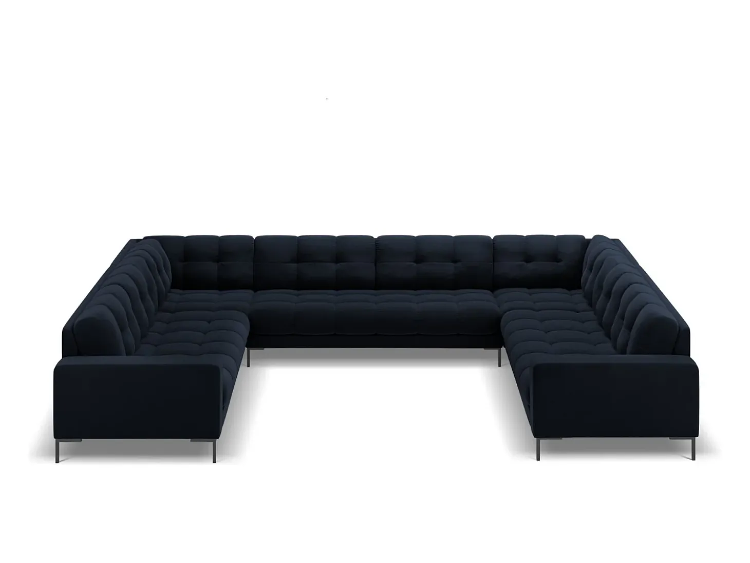 Cosmopolitan Design - Sofá panorâmico "Bali" 9 lugares em veludo azul escuro - 327x256x75cm