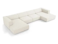 Cosmopolitan Design - Sofá panorâmico "Arendal" 6 lugares em tecido chenille com efeito canelado marfim - 364x166x70cm