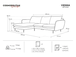 Cosmopolitan Design - Sofá de canto esquerdo "Vienna" 5 lugares em veludo azul real - 255x170x95cm