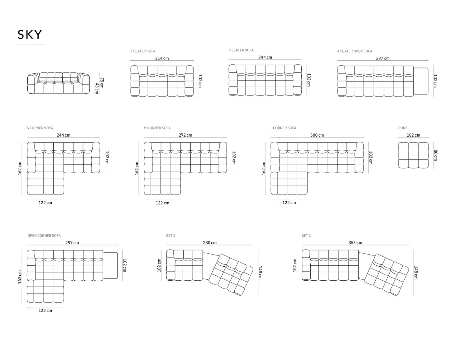 Cosmopolitan Design - Sofá modular de canto esquerdo "Sky" 4 lugares em veludo terracota - 300x162x75cm