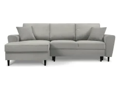 Cosmopolitan Design - Sofá convertível de canto esquerdo com caixa de arrumação "Kyoto" 4 lugares em veludo cotelê cinza claro - 241x145x88cm