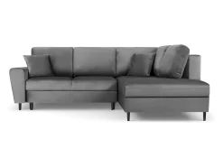 Cosmopolitan Design - Sofá convertível de canto direito com caixa de arrumação "Kyoto" 5 lugares em veludo cinza claro - 243x194x88cm