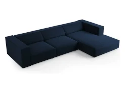 Cosmopolitan Design - Sofá de canto direito "Arendal" 4 lugares em veludo azul real - 284x166x70cm