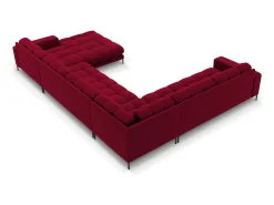 Cosmopolitan Design - Sofá de canto panorâmico à esquerda "Bali" 7 lugares em veludo vermelho - 327x256x75cm
