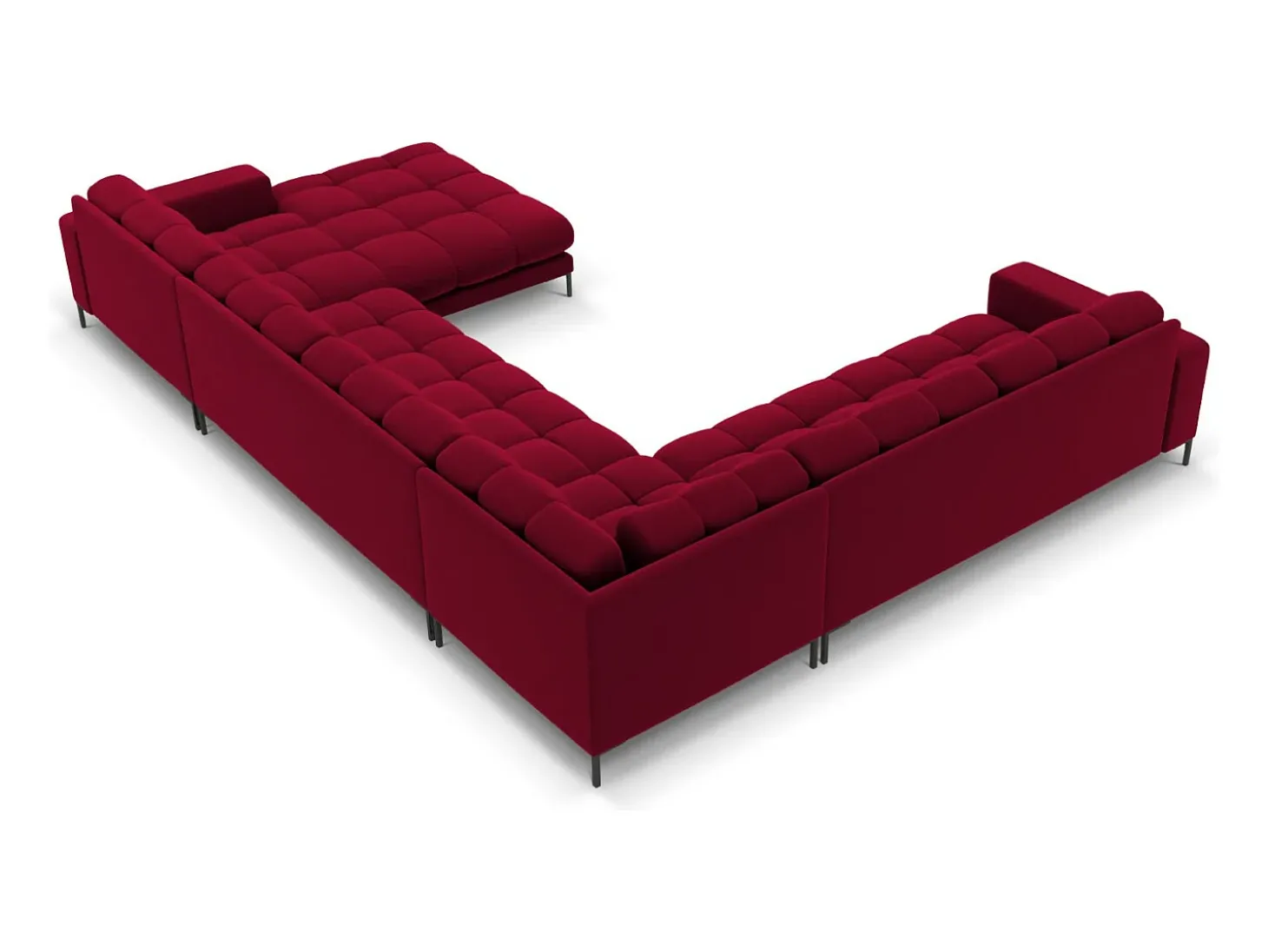 Cosmopolitan Design - Sofá de canto panorâmico à esquerda "Bali" 7 lugares em veludo vermelho - 327x256x75cm
