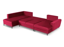 Cosmopolitan Design - Sofá panorâmico convertível esquerdo com caixa de arrumação "Kyoto" 7 lugares em veludo vermelho - 313x194x88cm