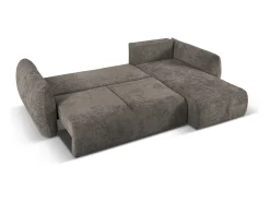 Cosmopolitan Design - Sofá convertível de canto direito com caixa de arrumação "Matera" 4 lugares em tecido chenille cinza - 253x173x86cm