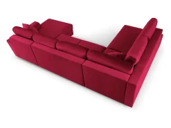 Cosmopolitan Design - Sofá panorâmico convertível esquerdo com caixa de arrumação "Kyoto" 7 lugares em veludo vermelho - 313x194x88cm