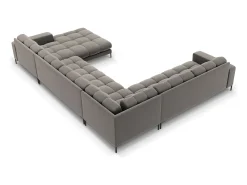Cosmopolitan Design - Sofá de canto panorâmico à esquerda "Bali" 7 lugares em veludo cinza claro - 327x256x75cm