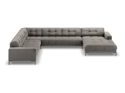 Cosmopolitan Design - Sofá de canto panorâmico à esquerda "Bali" 7 lugares em veludo cinza claro - 327x256x75cm