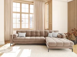 Cosmopolitan Design - Sofá de canto direito "Bali" 5 lugares em veludo bege - 293x185x75cm