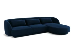 Cosmopolitan Design - Sofá de canto direito "Tulum" 4 lugares em veludo azul real - 255x156x70cm
