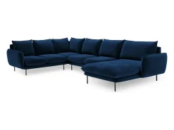 Cosmopolitan Design - Sofá de canto panorâmico à esquerda "Vienna" 7 lugares em veludo azul real - 330x235x95cm