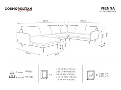 Cosmopolitan Design - Sofá de canto direito panorâmico "Vienna" 7 lugares em veludo verde garrafa - 330x235x95cm
