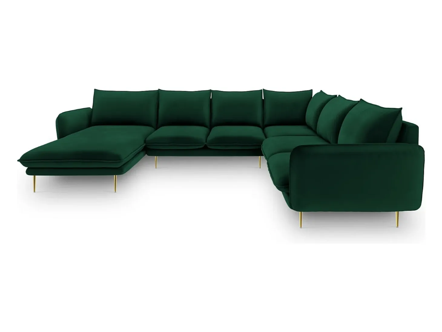 Cosmopolitan Design - Sofá de canto direito panorâmico "Vienna" 7 lugares em veludo verde garrafa - 330x235x95cm