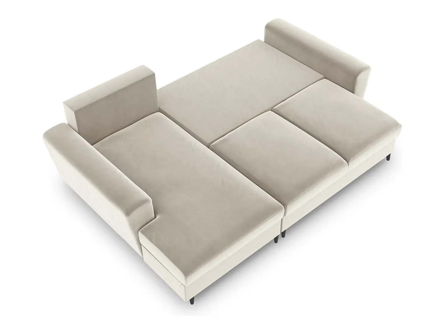 Cosmopolitan Design - Sofá convertível de canto esquerdo com caixa de arrumação "Kyoto" 4 lugares em veludo bege claro - 241x145x88cm