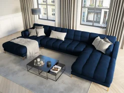 Cosmopolitan Design - Sofá panorâmico "Bali" 7 lugares em veludo azul real - 383x185x75cm
