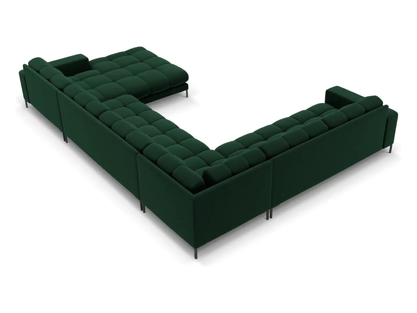 Cosmopolitan Design - Sofá de canto panorâmico à esquerda "Bali" 7 lugares em veludo verde garrafa - 327x256x75cm