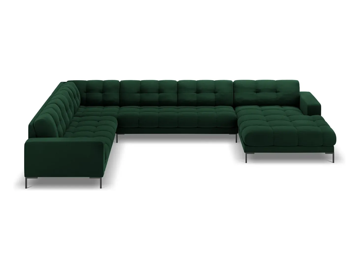 Cosmopolitan Design - Sofá de canto panorâmico à esquerda "Bali" 7 lugares em veludo verde garrafa - 327x256x75cm