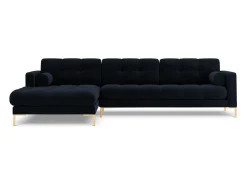 Cosmopolitan Design - Sofá de canto esquerdo "Bali" 5 lugares em veludo azul escuro - 293x185x75cm