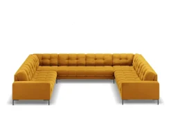 Cosmopolitan Design - Sofá panorâmico "Bali" 9 lugares em veludo amarelo - 327x256x75cm