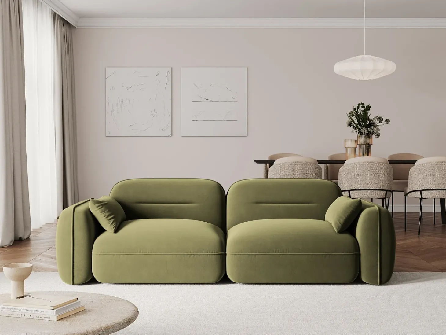 Cosmopolitan Design - Sofá modular "Sydney" 3 lugares em veludo verde claro - 230x90x70cm