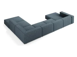 Cosmopolitan Design - Sofá de canto direito panorâmico "Arendal" 7 lugares em tecido chenille azul real - 364x262x70cm