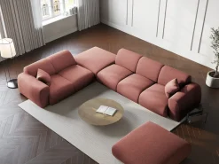 Cosmopolitan Design - Sofá de canto esquerdo "Nolio" 4 lugares em tecido chenille rosa - 315x250x72cm