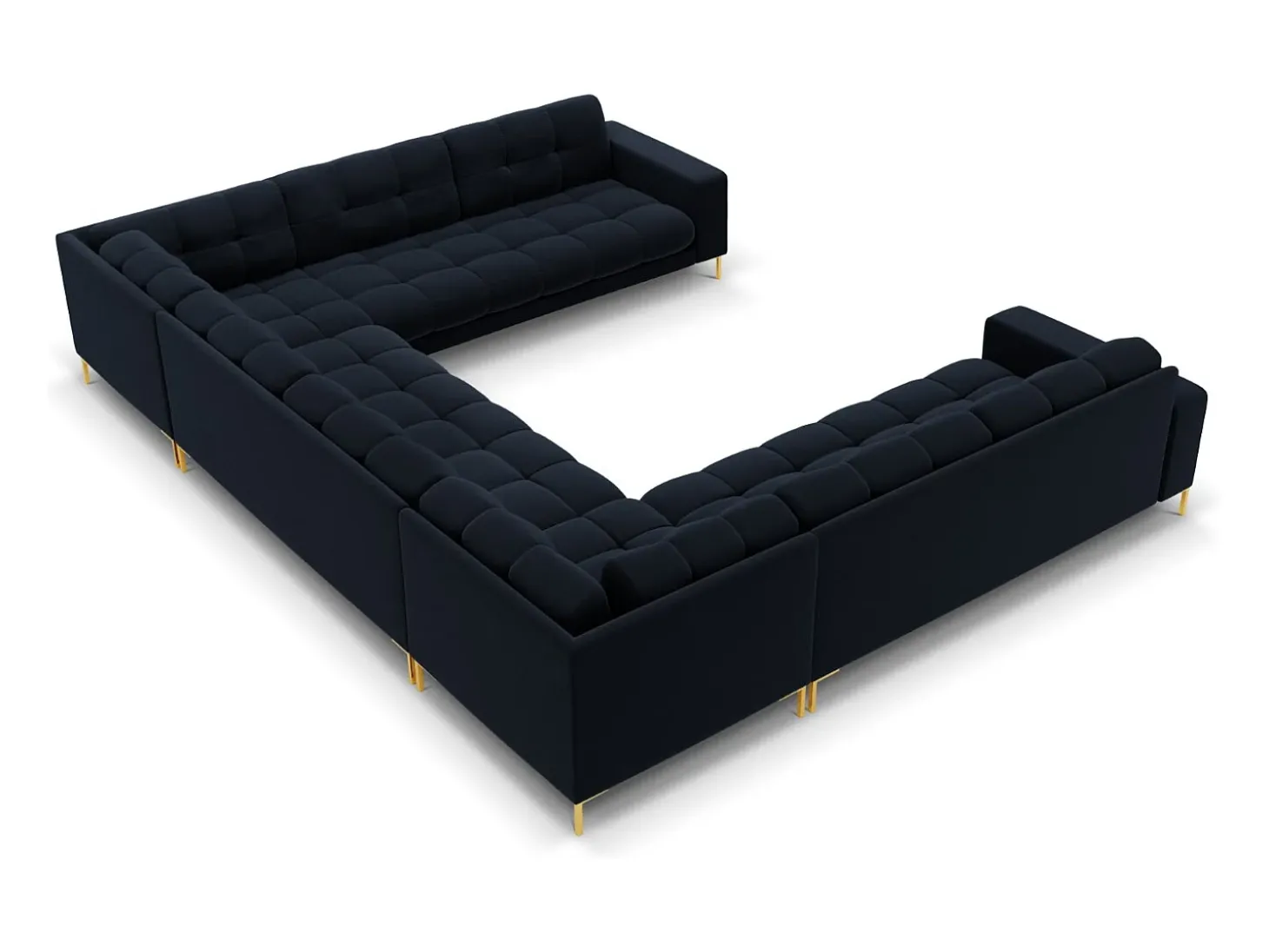 Cosmopolitan Design - Sofá panorâmico "Bali" 9 lugares em veludo azul escuro - 327x256x75cm