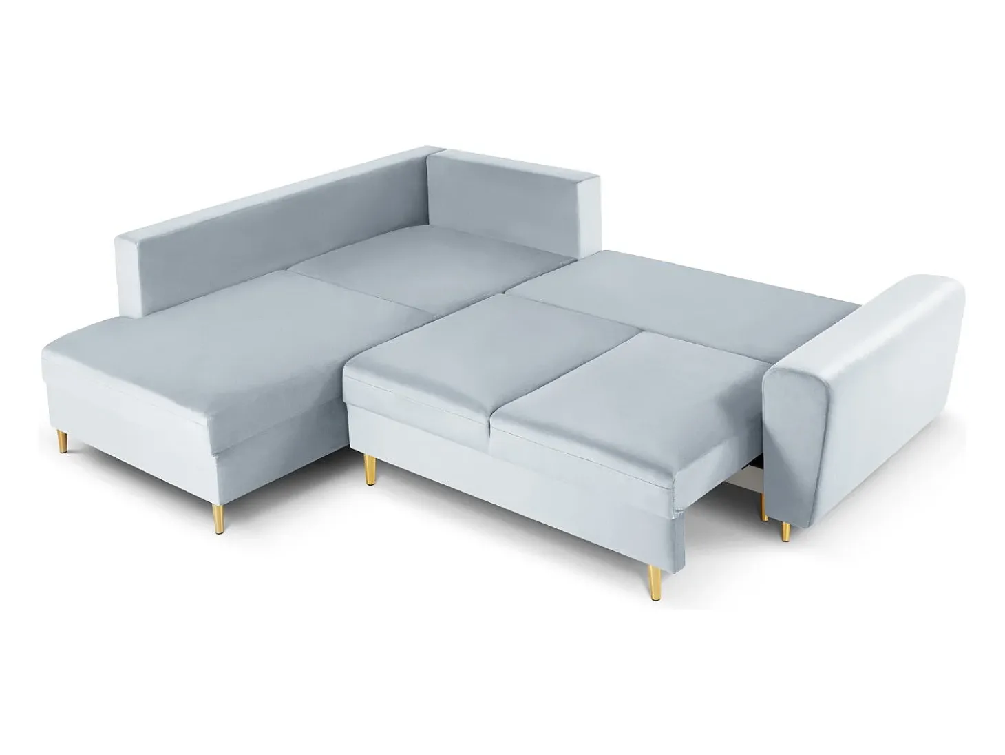 Cosmopolitan Design - Sofá convertível de canto esquerdo com caixa de arrumação "Kyoto" 5 lugares em veludo azul claro - 243x194x88cm
