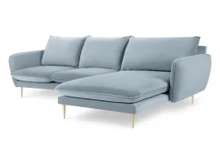 Cosmopolitan Design - Sofá de canto direito "Vienna" 5 lugares em veludo azul claro - 255x170x95cm