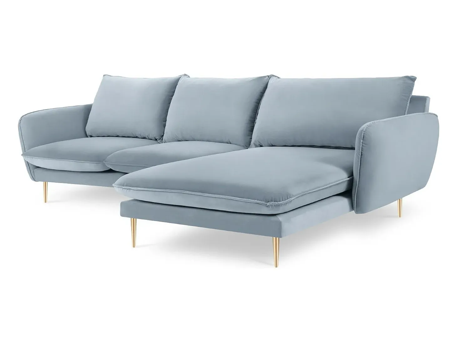 Cosmopolitan Design - Sofá de canto direito "Vienna" 5 lugares em veludo azul claro - 255x170x95cm