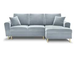 Cosmopolitan Design - Sofá convertível de canto direito com caixa de arrumação "Kyoto" 4 lugares em veludo azul claro - 241x145x88cm