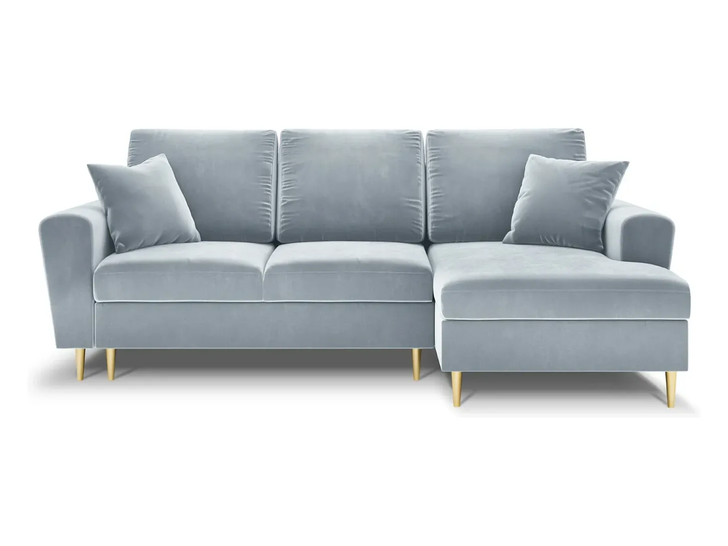 Cosmopolitan Design - Sofá convertível de canto direito com caixa de arrumação "Kyoto" 4 lugares em veludo azul claro - 241x145x88cm