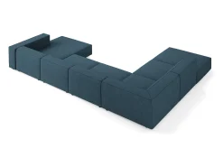 Cosmopolitan Design - Sofá de canto panorâmico à esquerda "Arendal" 7 lugares em tecido chenille com efeito canelado azul marinho - 364x262x70cm