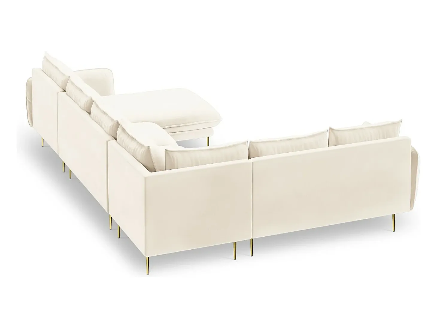 Cosmopolitan Design - Sofá de canto panorâmico à esquerda "Vienna" 7 lugares em veludo bege claro - 330x235x95cm