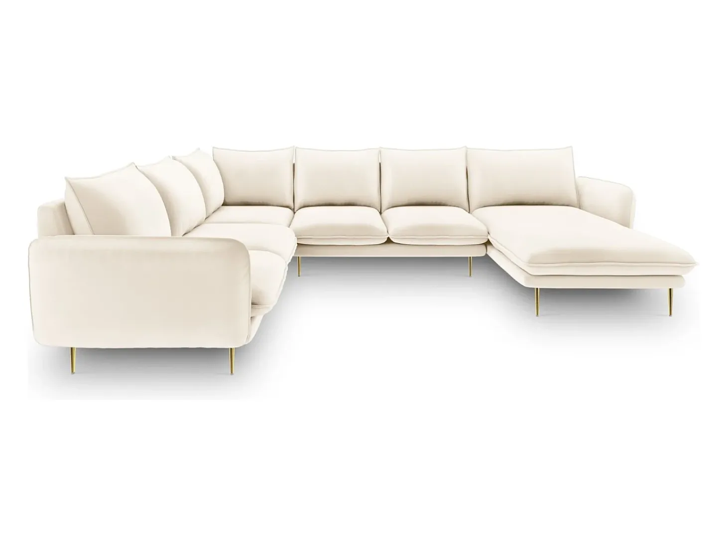 Cosmopolitan Design - Sofá de canto panorâmico à esquerda "Vienna" 7 lugares em veludo bege claro - 330x235x95cm