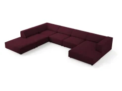 Cosmopolitan Design - Sofá de canto panorâmico à esquerda "Arendal" 7 lugares em tecido chenille com efeito canelado rubi - 364x262x70cm