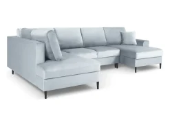 Cosmopolitan Design - Sofá panorâmico convertível esquerdo com caixa de arrumação "Kyoto" 7 lugares em veludo azul claro - 313x194x88cm