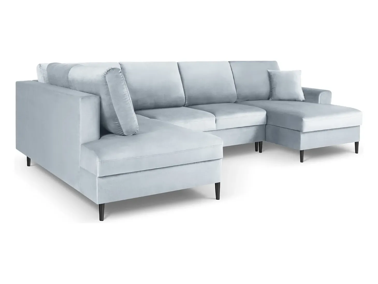 Cosmopolitan Design - Sofá panorâmico convertível esquerdo com caixa de arrumação "Kyoto" 7 lugares em veludo azul claro - 313x194x88cm