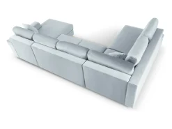 Cosmopolitan Design - Sofá panorâmico convertível esquerdo com caixa de arrumação "Kyoto" 7 lugares em veludo azul claro - 313x194x88cm