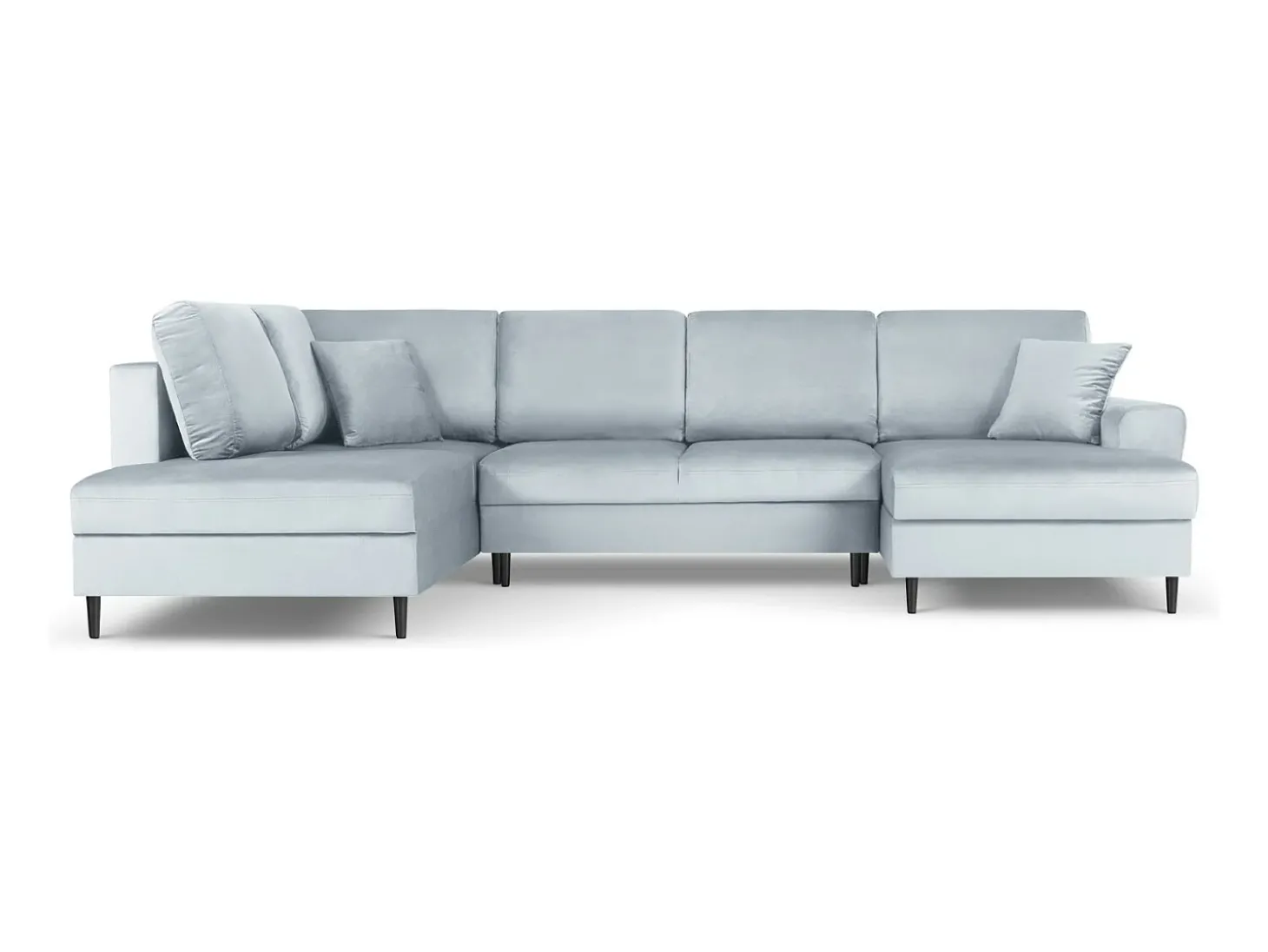 Cosmopolitan Design - Sofá panorâmico convertível esquerdo com caixa de arrumação "Kyoto" 7 lugares em veludo azul claro - 313x194x88cm