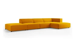 Cosmopolitan Design - Sofá de canto direito "Arendal" 5 lugares em veludo amarelo - 341x166x70cm