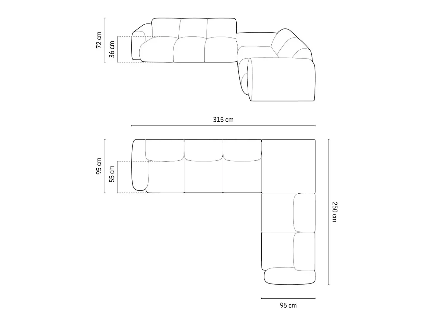 Cosmopolitan Design - Sofá de canto direito "Nolio" 4 lugares em tecido chenille bege - 315x250x72cm