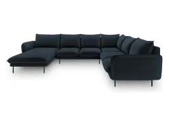 Cosmopolitan Design - Sofá de canto direito panorâmico "Vienna" 7 lugares em veludo azul escuro - 330x235x95cm