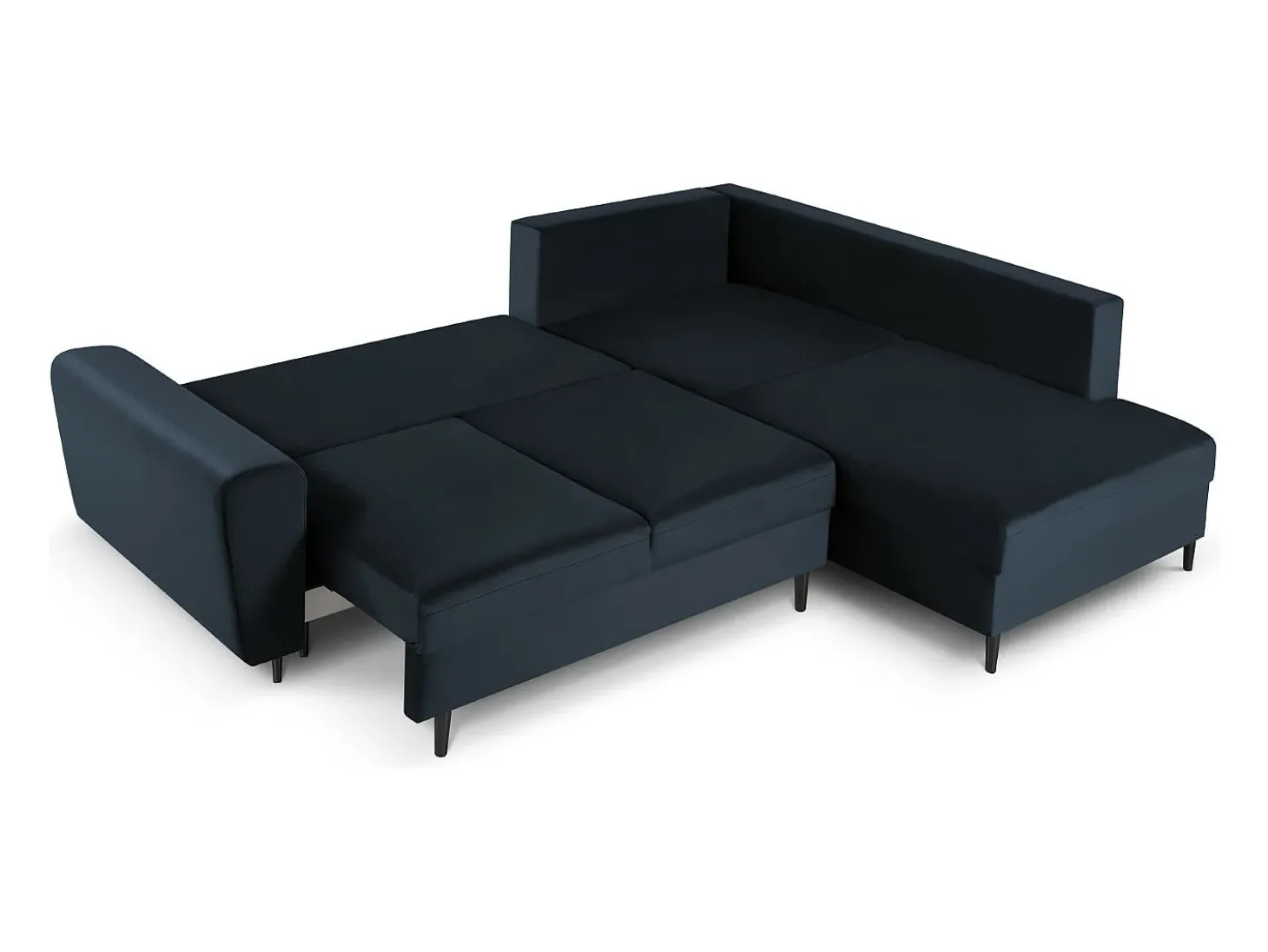 Cosmopolitan Design - Sofá convertível de canto direito com caixa de arrumação "Kyoto" 5 lugares em veludo azul escuro - 243x194x88cm